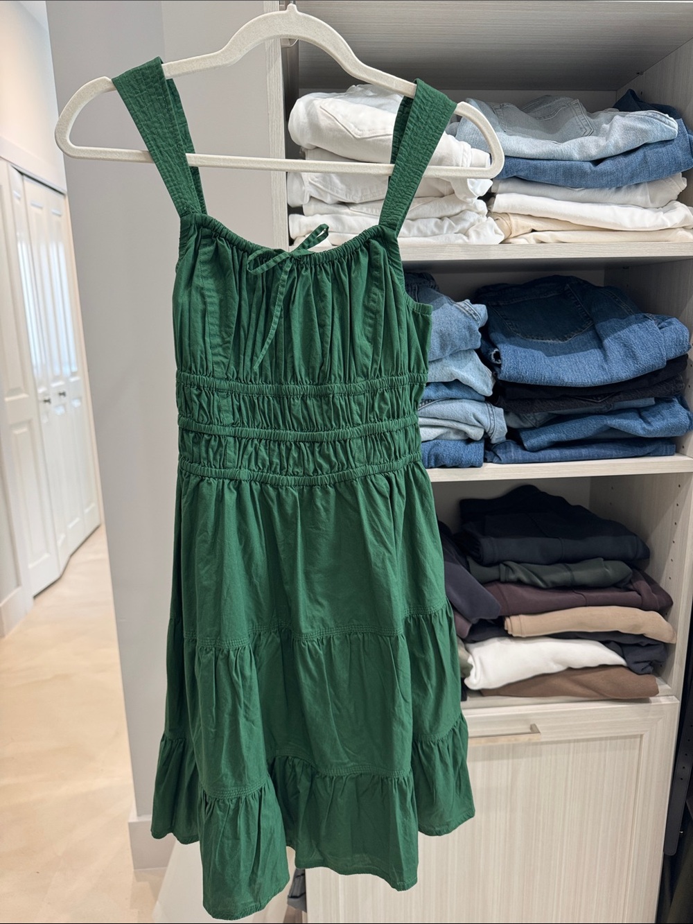Aritzia Martine Emerald Green Tiered Sundress with Smocked Waist